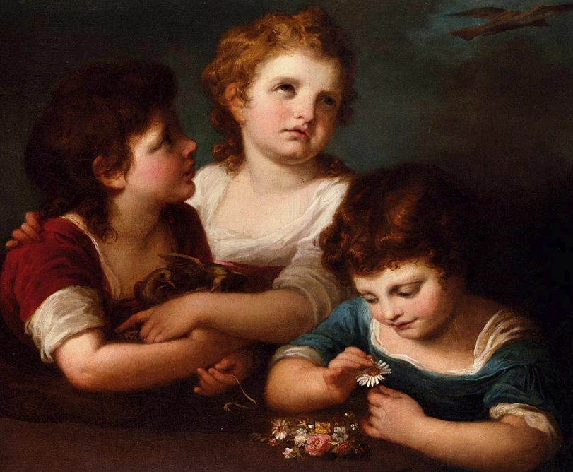 Angelika Kauffmann - Bambini con un nido d'uccello e fiori